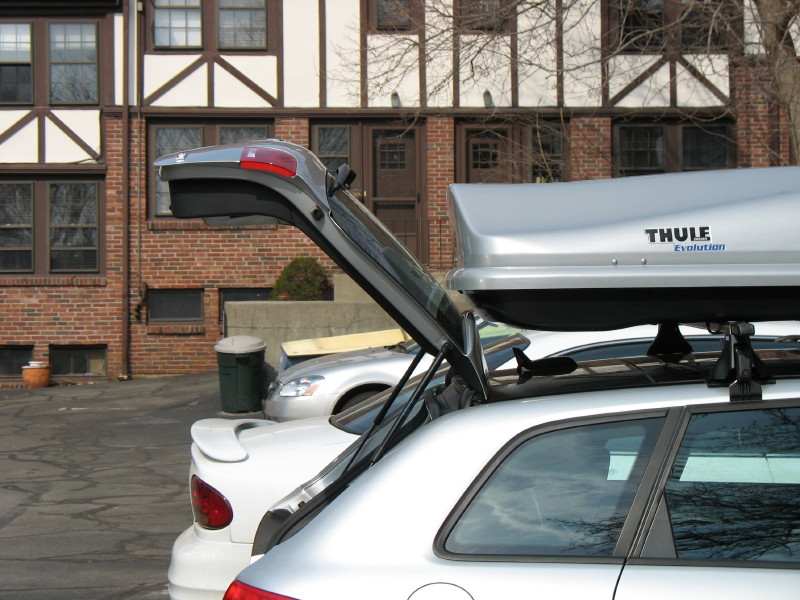 How large of a roof mounted cargo box Thule etc can one mount